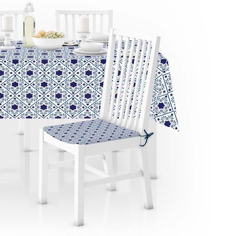Set di Cuscini per sedie da cucina grafica mosaico a rombi e decorazioni  blu - kit Cuscini Coprisedia da cucina